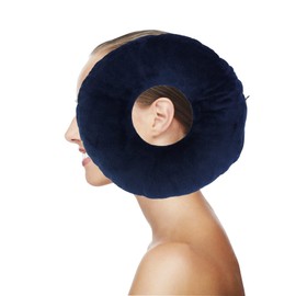 Ear Piercing Pillow for Side Sleepers With Ear Hole, 11" Donut Pillow Side Sleeping Pillow, Circle 3.5" Pillow, Small Pillow with Ear Hole for Sleeping with Earrings/earplugs (PP cotton, Dark Blue)