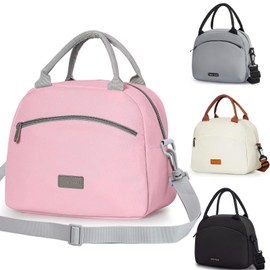 Runmeihe Lunch Bags for Women, Reusable Women's Insulated Lunchbag with Strap,Adults Small Waterproof Cooler Lunch Bags for Work Travel Picnic School (Pink)