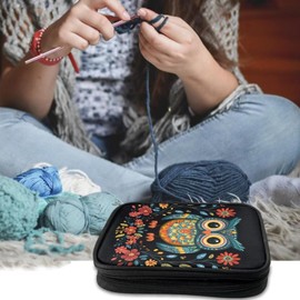 Xsehusvy Owl Fashion Crochet Hook Case Square Zipper Storage Organizer Bag Lightweight Crochet Hook Kit Tools Organizer Bags Easy to Hold