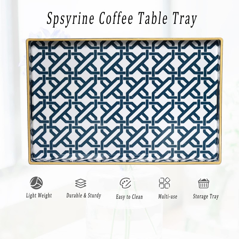 Spsyrine White Serving Tray, Plastic Marbling Tray for Coffee Table,