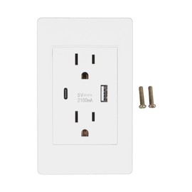 Aqur2020 2-in-1 USB Type C Wall Outlet, Multi Functional USB C & USB A Power Socket with High Safety Wall Receptacle for Home & Office White