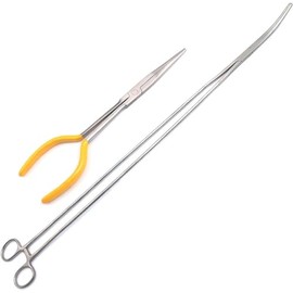 AAProTools Extra Large 24" Hemostats Curved Forceps And 11" Needle Nose Pliers Straight Long Reach Yellow Grip PVC