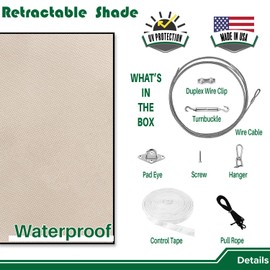 Goleray 4'x4' Retractable Pergola Canopy Replacement Shade Cover Patio Awnings, Waterproof Outdoor Sun Shade Sail with Cable Hardware for Deck Porch Garage Backyard, Beige