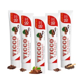 Vicco Pasta de dientes a base de hierbas Vajradanti, contiene 20 hierbas y cortezas ayurvédicas, 100% natural, vegana y sin crueldad animal, 3,53 oz (paquete de 5)