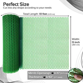 QueenBird Upgraded Plastic Chicken Wire Fence Mesh - 15.7IN x 10FT- Black/Green/White Colors - Hexagonal Fencing for Gardening - Poultry Netting, Floral Netting, Plastic Chicken Wire Mesh Roll (Green)