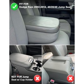KBH Center Console Armrest Cover for 2002-2012 Dodge Ram 1500 2500 3500, Vinyl Leather, Middle Console Lid Protector Accessories, Anti-Scratch, Black (Fits Jump Seat Console Only)