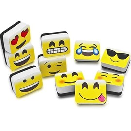 Ashley Productions® Non-Magnetic Mini Whiteboard Erasers, Emotions Icons, 10 Per Pack, 3 Packs