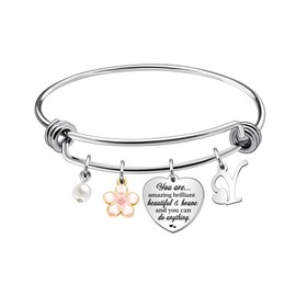 Inspirtional Bracelet Gift,Funny 26 Letter Initial A-Z Silver Heart Dangle Bangle For Women Lady Daughter Mom Sisters Friends Colleague Birthday Christmas Reminder Jewelry (Y)