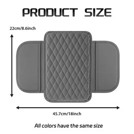 QQWD 1 PC Car Center Console Cover, Upgraded Leather Car Arm Rest Cover with 2 Storage Bags, Scratch Resistant Waterproof Middle Console Cover Universal Arm Rest Cover for Cars SUVs Trucks(Gray)