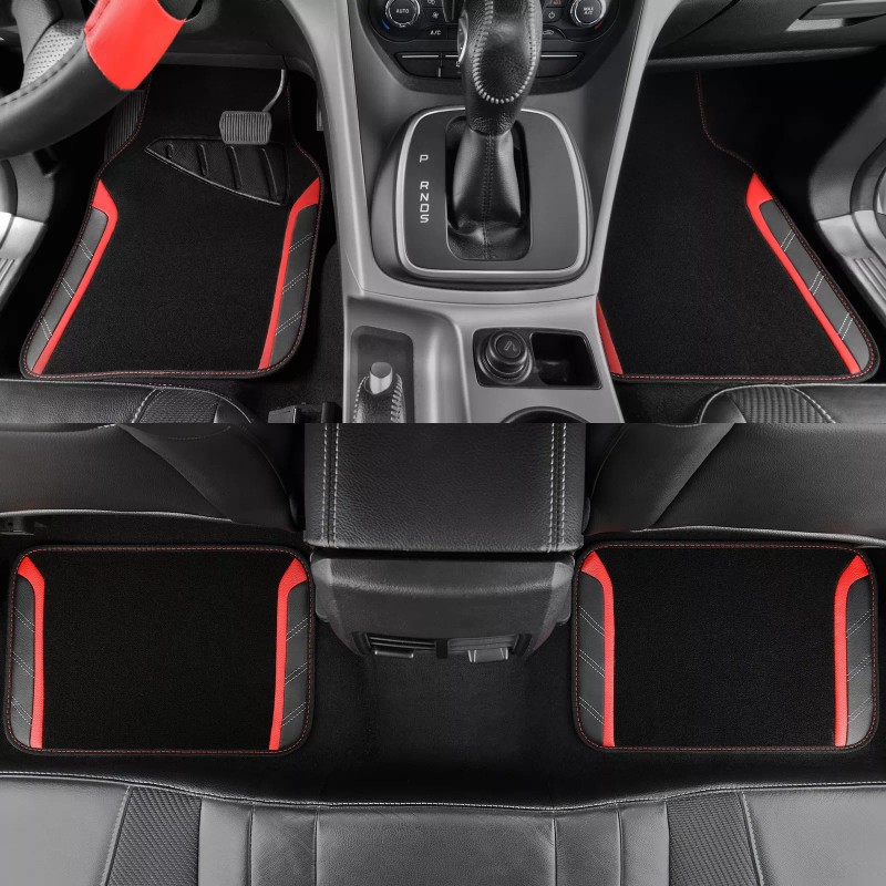 CAR PASS Leather Steering Wheel Cover and Waterproof Car Floor