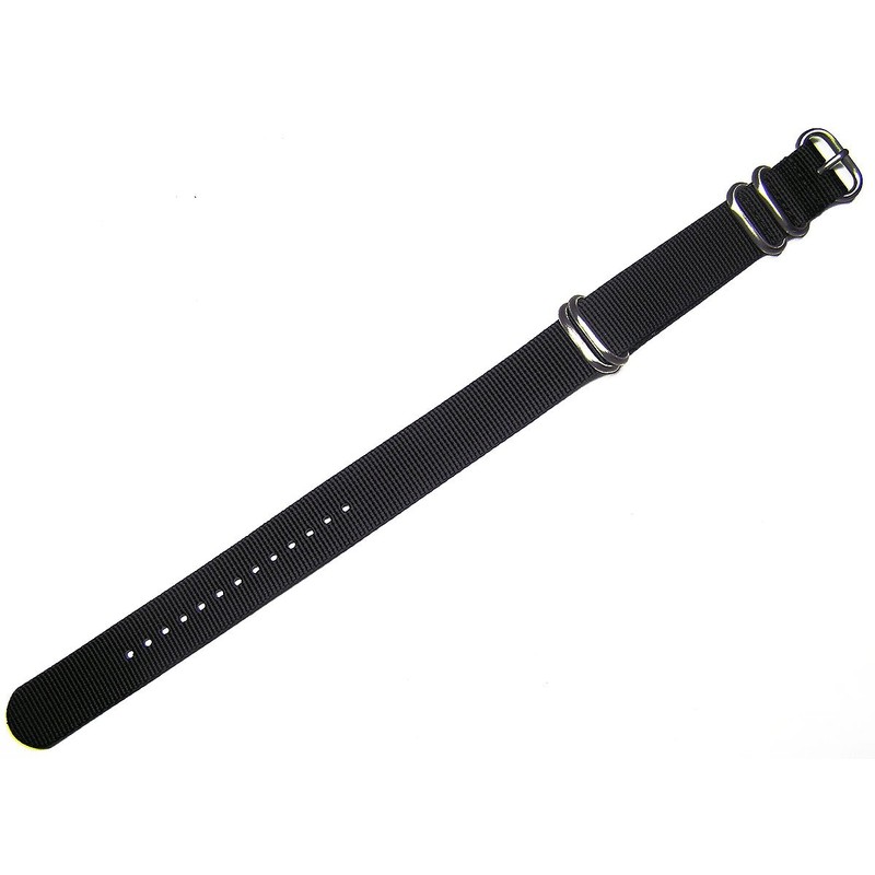 TIMEWHEEL® 20mm Premium Zulu 4 Ring Black Nylon Watch Band