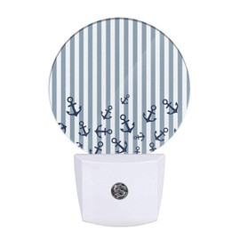 EKOBLA Watercolor Anchor LED Night Light Blue and White Stripes Nautical Coastal Dusk to Dawn Night Lamp Auto Sensor for Home Indoor Bathroom Hallway Kitchen