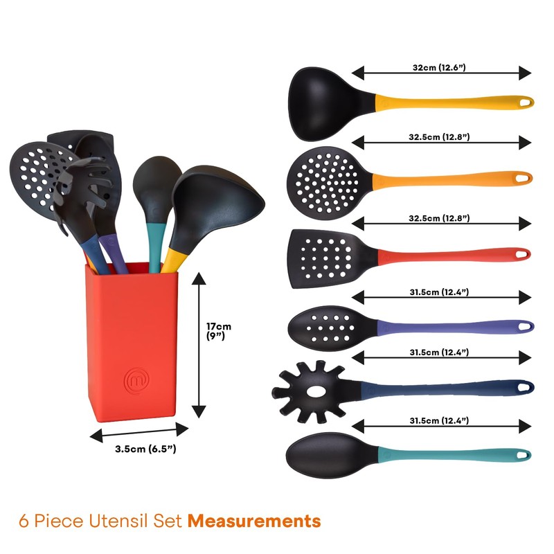 MasterChef Kitchen Utensils Set with Holder, Nylon, Multi-Coloured