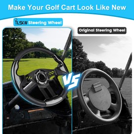 Golf Cart Steering Wheel for EZGO TXT/RXV, Club Car DS/Precedent/Tempo, Yamaha G29/Drive/Drive 2 and Most Golf Cart Models, PVC Material Black (Required Adapter Not Included)
