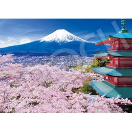 Epoch Corporation 500 Piece Jigsaw Puzzle Spring Breeze Fuji and Five Storied Pagodas - Yamanashi (15.0 x 20.9 inches (38 x 53 cm) 06-303s 06-303s With Glue Spatula Included Tickets EPOCH