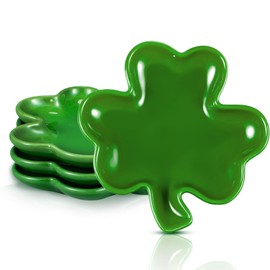 FillTouch 4 Pcs 5.91'' Shamrock Ceramic Plates St. Patrick's Day Candy Dish Clover Dessert Appetizer Plate Green Three Leaves Serving Bowl for St. Patrick's Day Party Dinner