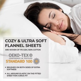 Tribeca Living Solid Flannel Queen Sheet Set, Super Soft 100% Cotton, Extra Deep Pockets, Grey