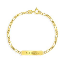 925 Sterling Silver Tag Identification Classic Unisex Engravable Kids ID Bracelet 5.5"- Yellow Gold Flashed Figaro Link Chain Bracelet- Shiny & Dainty Jewelry For Toddlers Daily Accessory