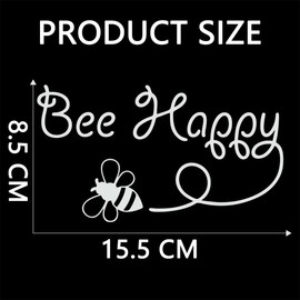JNNJ Pack of 2 Bee Happy Bumblebee Fun Window Car Sticker Vinyl Sticker, Car Sticker, Sticker for Car Window, Cute Funny Lettering Sticker (White)