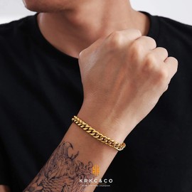 KRKC&CO Pulsera Hombre, Esclava de Oro para Hombres, Brazalete Hombre de Acero Inoxidable, Cubana Miami Hip Hop, Pulsera de Oro 18k/Plata de 8/10/12mm, Regalo para Hombre y Mujeres (Oro-8mm, 18.00)