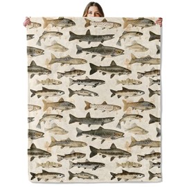 Fish Pattern Throw Blanket for Girls Boys Kids Adults, 50x60 in, Cozy Flannel Blanket for Bedroom, Camping, Couch, Room Decor, Fuzzy Warm Soft Gifts