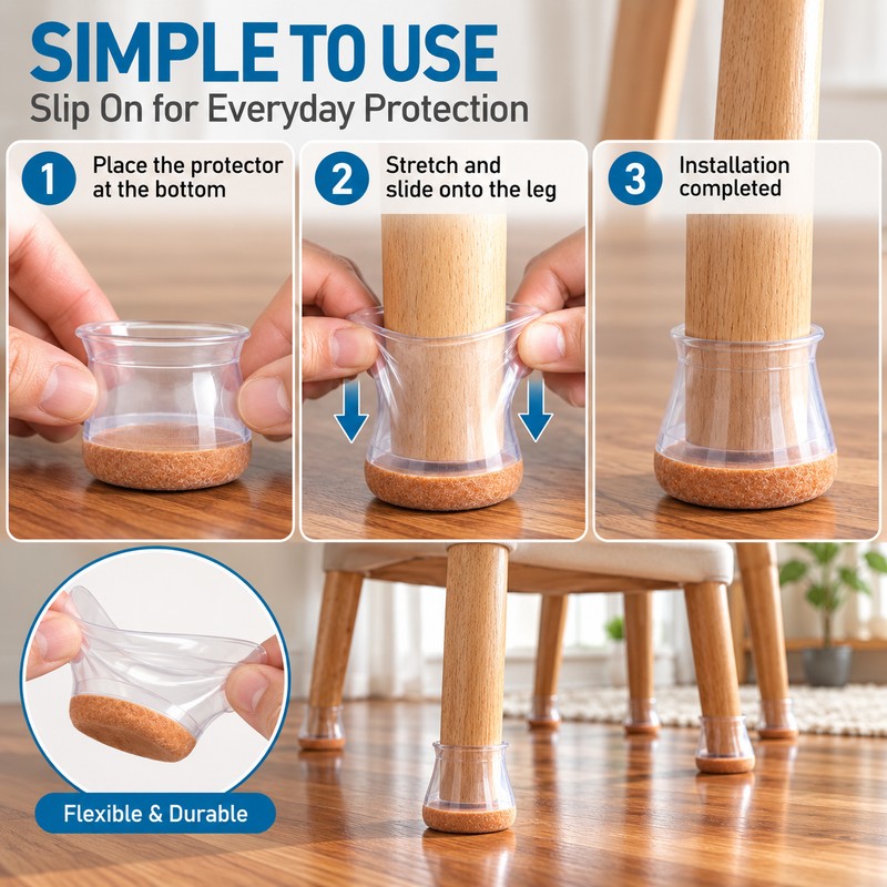 24-Piece Silicone Chair Leg Floor Protectors for Hardwood Floors –