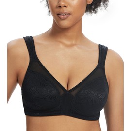 Exclare Women's Full Coverage Flower Print Double Support Unpadded Wirefree Plus Size Minimizer Bra (Black, 40G)