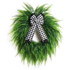 Wreaths for Front Door,24" Spring Summer Greenery Boston Fern Leaf for Outdoor Wreath Home Farmhouse Wall Window Decor