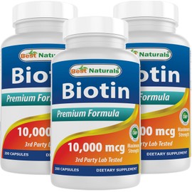 Best Naturals Biotin 10,000 mcg 200 Capsules (Pack of 3)