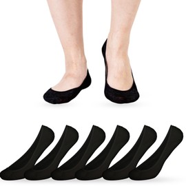 Zeltauto Women No Show Sock Invisible Socks Non Slip Bamboo Liner Low Cut Sock for Ladies Casual (6Pairs Black, S (4-6))
