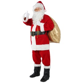 Aotiooy Santa Claus Costume for Men, 10pcs Professional Christmas Santa Adult Suit Velvet Red Costume for Party Cosplay