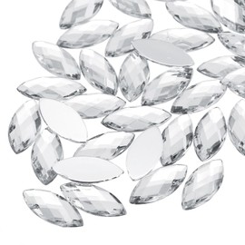 MECCANIXITY 100 Pcs Acrylic Horse Eye Gems, White Rhinestones 20x9mm Flat Back Gems Flat Back Crystal Rhinestones Bulk Gems for Crafting Rhinestones for Clothes Crafting Bedazzling Nails