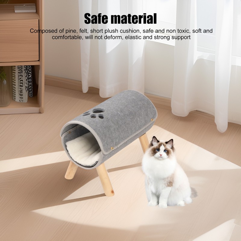 Cat Tunnel Bed Elevated Wooden Legs Cat Tunnel Soft Felt