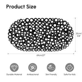 WELTRXE Shower Mat, Non-Slip Plastic Mat for Children and Family Shower, Non-Slip Bath Mat with Hundreds of Suction Cups, Oblong Round Shower Mat, PVC, 69 x 35 cm, Black