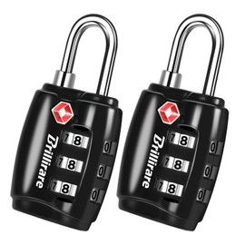 Brillirare Pack of 2 TSA Approved Padlock, Zinc Alloy Travel Combination Suitcase Lock, 3 Digit Luggage Locks, Security Lock Metal for Suitcases, Backpacks, Fence, Gate Black