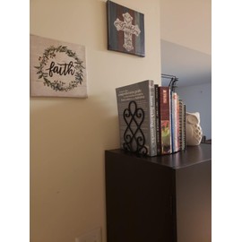 2Pairs Anwenk Vintage Bookends with Felt Pads 2.2LB Heavy Duty Bookend Holder Long Base, Luxury Art Book Stand Retro Antique Style,Non-Skid Felt Pads to Protect Bookshelf Bookcase-Black