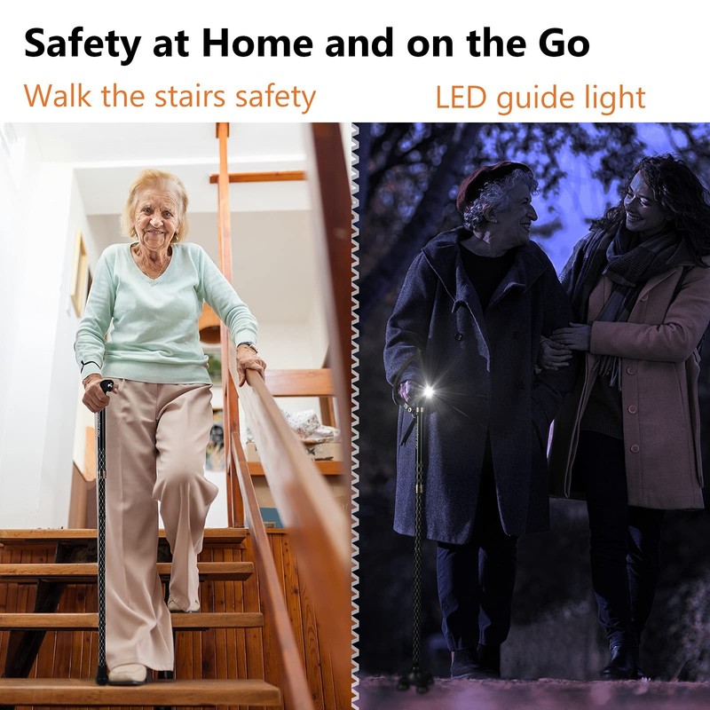 Kakiclay Folding Walking Cane With Led Light For Women &