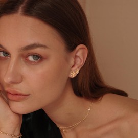 Jenosy Stud Earrings Gold Set 18K Gold-Plated Stud Earrings Silver 925 Women's Sleeper Stud Set Fashion Jewellery for Women and Girls, Yellow Gold