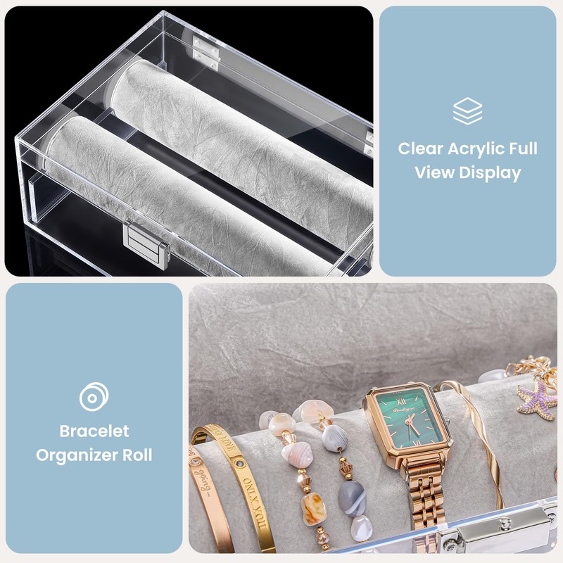 Lolalet Acrylic Bracelet Organizer Box, Clear Jewelry Display Holder for