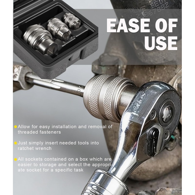 3-Piece Tap Socket Set Use with 1/4" & 3/8" &