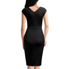 Miusol Women's V-Neck Sleeveless Vintage Slim Style Business Pencil Dress (XX-Large, Black)