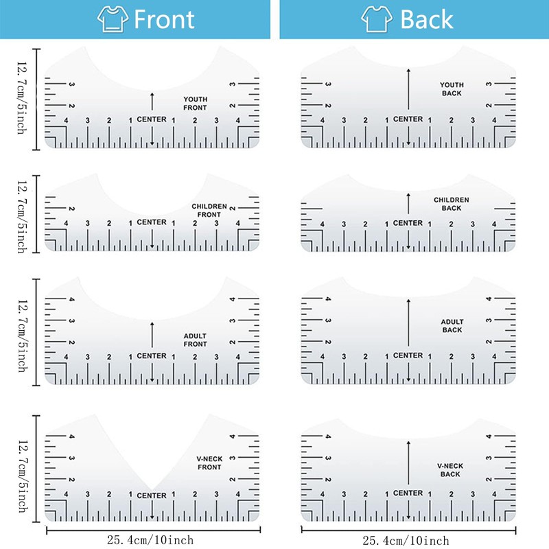 Pack of 8 T-Shirt Alignment Ruler, T-Shirt Centering Tool, PVC