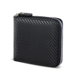 AfitLulu Men's Wallet with Zipper, Carbon Leather Bifold Wallets For Men with Coin Pocket, Large Capacity Wallet for Men with 4 Card Slots and 2 ID Window (Black)