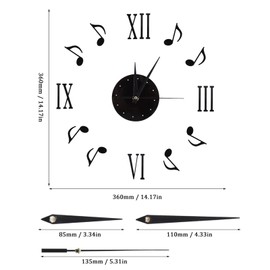AILOOCEDI Frameless Musical Note Wall Clock, Mute Acrylic Wall Clock, DIY Large Wall Clock with CD Dial Plate and 3D Roman Numerals for Home Office Classroom Decor