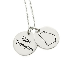 LDS Missionary Necklace with State Country Outline - Latter Day Saints Mission Keepsake Jewelry - Round Disc Necklace - N1306