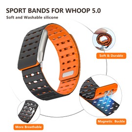 Y-Kocos Silicone Bands Compatible with WHOOP 5.0 One and Peak, Adjustable Soft Comfortable Breathable Replacement Wristband for Whoop 5.0 Sleep, Accessory for Health & Fitness Wearable (Gray/ Orange, Sport Band for WHOOP Life - ECG Ready)