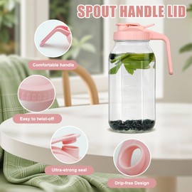 VCVOIP 64 oz Glass Pitcher with Lid - 2 Quart Mason Jar Pitcher with Lid, Wide Mouth Airtight & Leakproof Glass Jar for Iced Tea, Juice, Breastmilk, Cold Brew, Sun Tea and Drinks