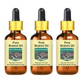 Devprayag Pure Brahmi Oil (Bacopa monnieri) with Glass Dropper Natural Therapeutic Grade (Pack of Three) 100mlx3 (10 oz)