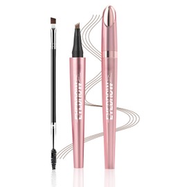 Microblading-Augenbrauenstift mit 4 Gabelspitzen, wasserfest, mit natürlichen, haarähnlichen Strichen, 24 Stunden lang haltbarer, wischfester Augenbrauenfarbe und Laminierungseffekt (Hellbraun)