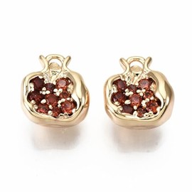 DanLingJewelry 30Pcs Pomegranate Charms Brass Micro Pave Cubic Zirconia Fruit Charms Mini Food Pendants for Jewelry Making Findings, Non-Precious Metal, No Gemstone